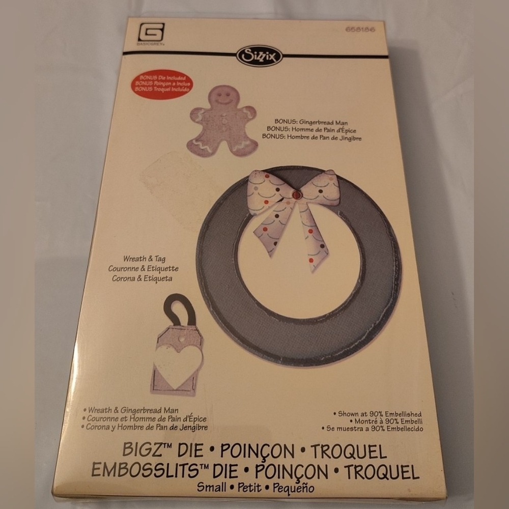 SIZZIX‎ BIGZ DIE Wreath And Gingerbread Man Bonus Talking Tag 658186 Ellison